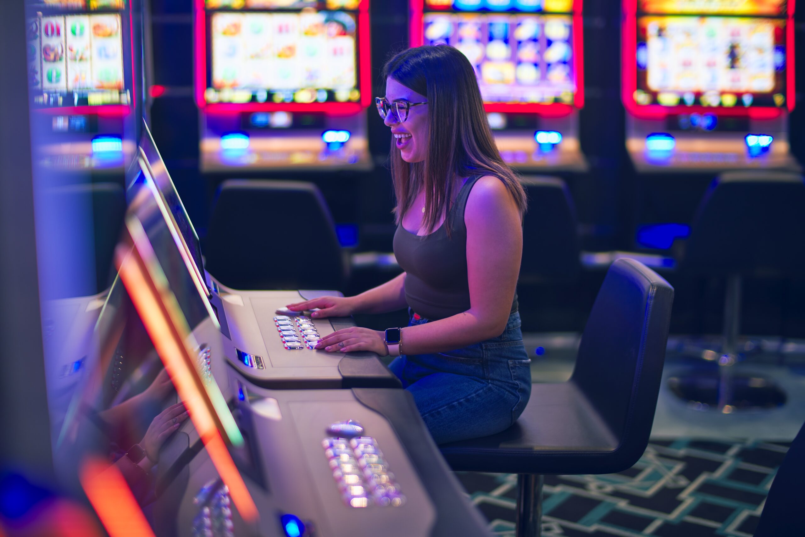 Lady Playing Slot Machine