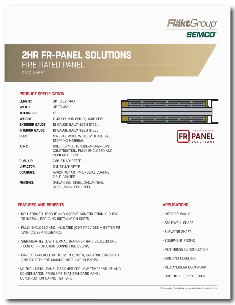 2 Hour Fire Rated Panel Technical Data Sheet