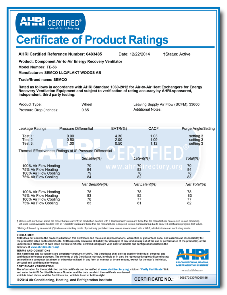 SynergyPlus - TE-56 AHRI Wheel Certification